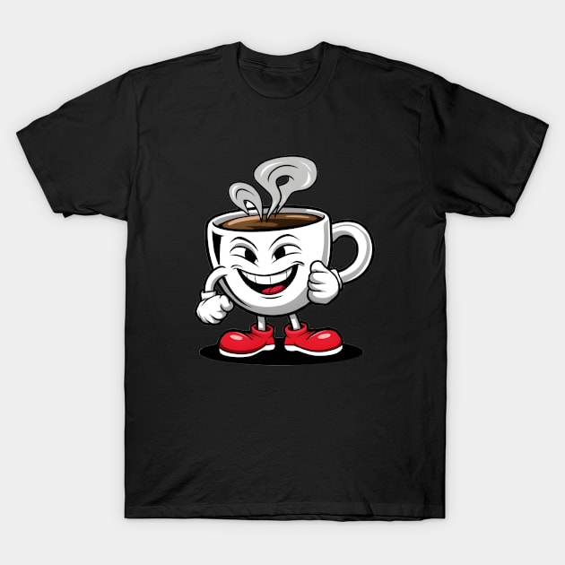 Funny Coffee Cup Laughing image print T-Shirt by LENTEE